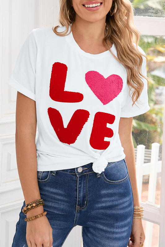 White Heart LOVE Graphic Valentines Crewneck Tee