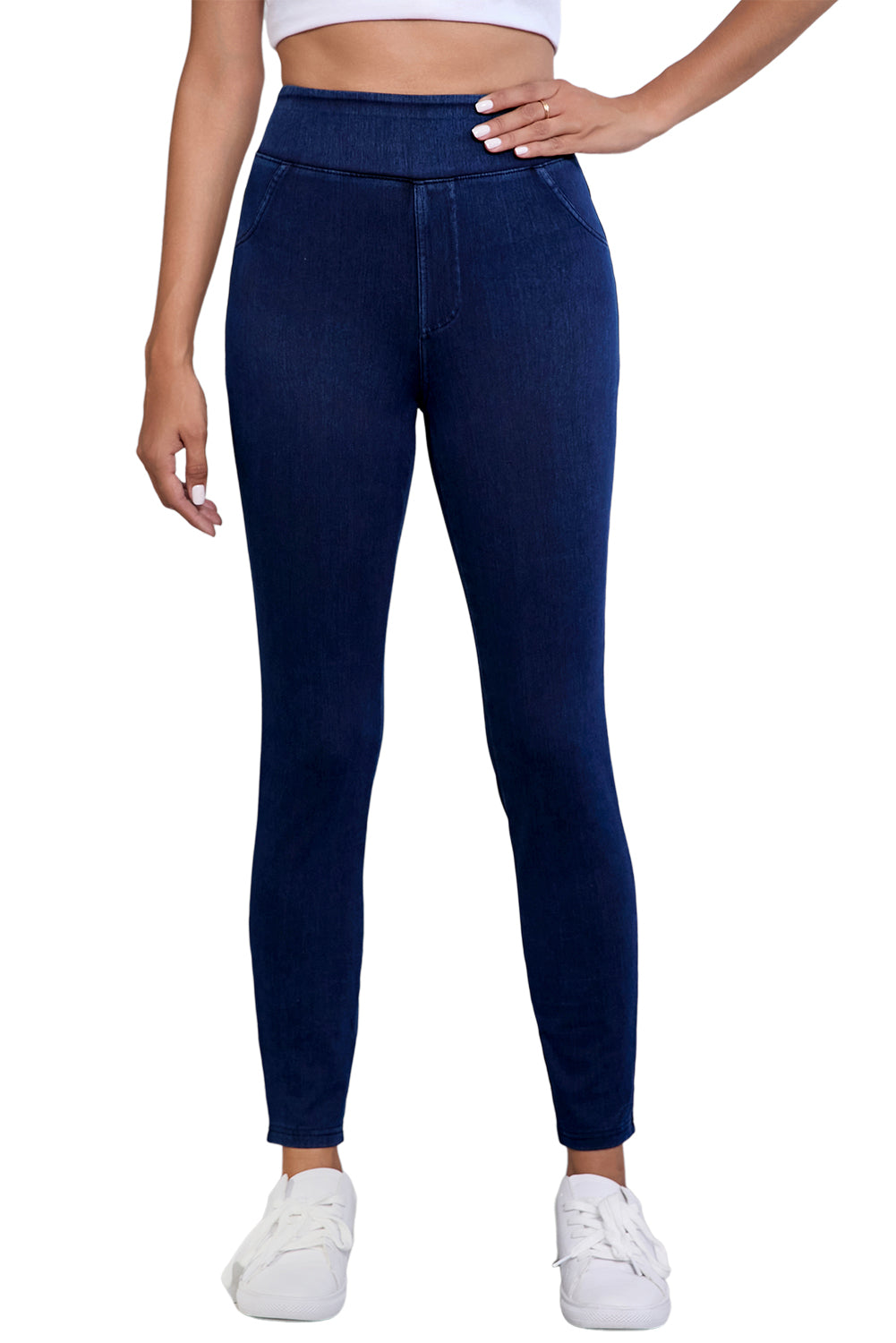 Ashleigh Casual Blue Back Pocket Leggings en denim extensible