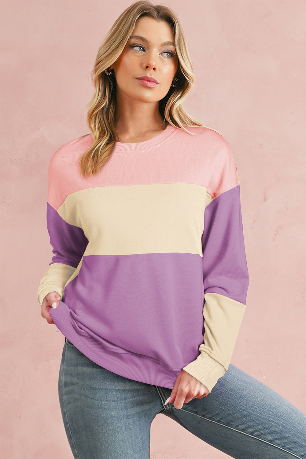 Meadow Mauve Colorblock Drop Shoulder Sweatshirt