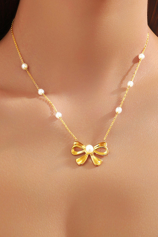 Collier élégant en perles d’or Bowknot