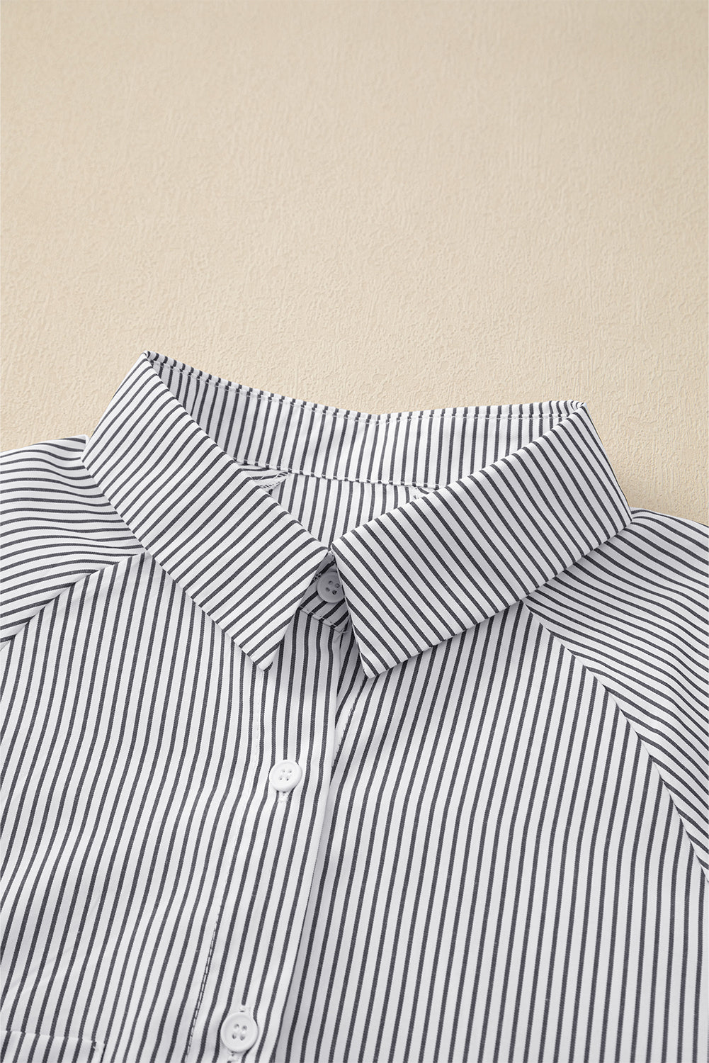 Light Blue Casual Striped Shirred Cuffs Shirt