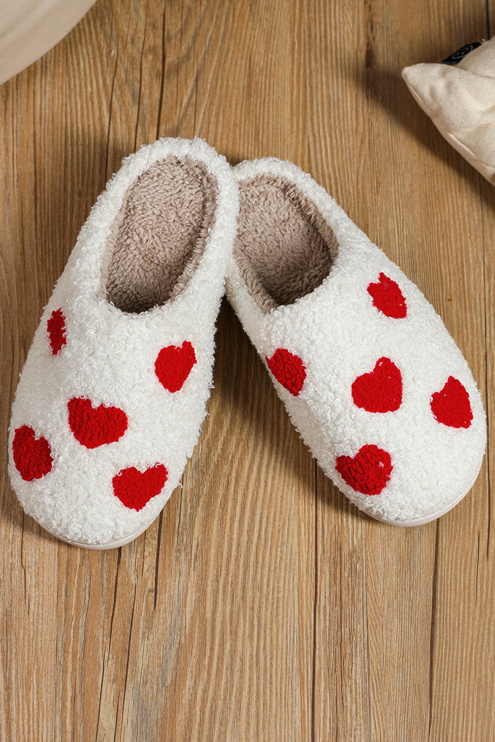 White Valentines Day Hearts Print Plush Slippers