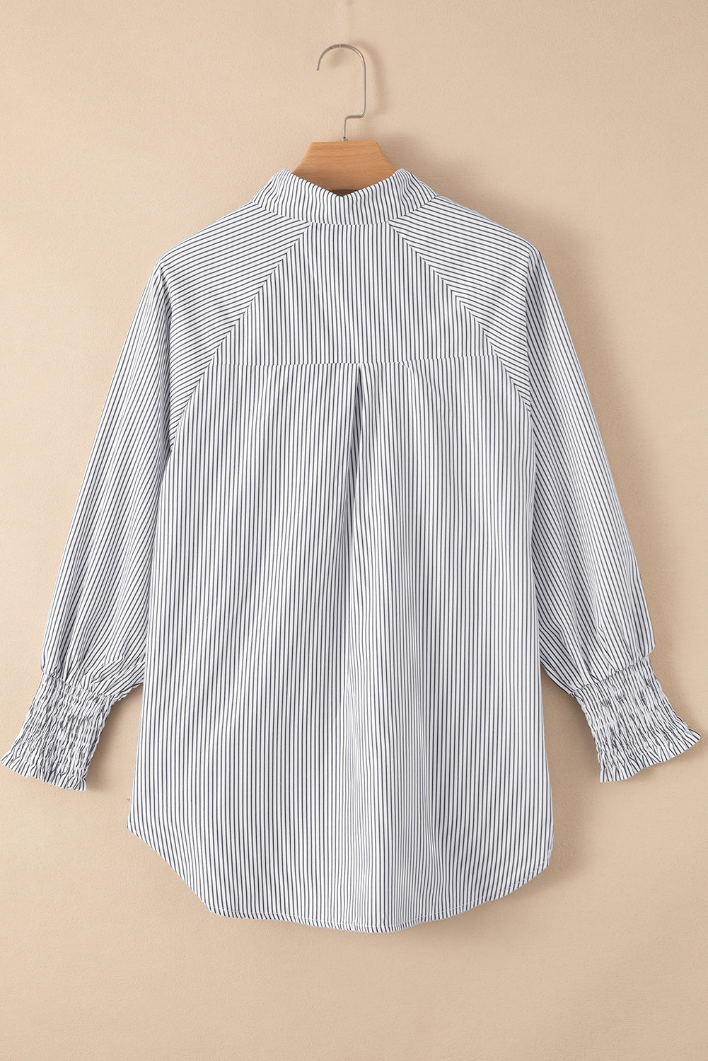 Light Blue Casual Striped Shirred Cuffs Shirt