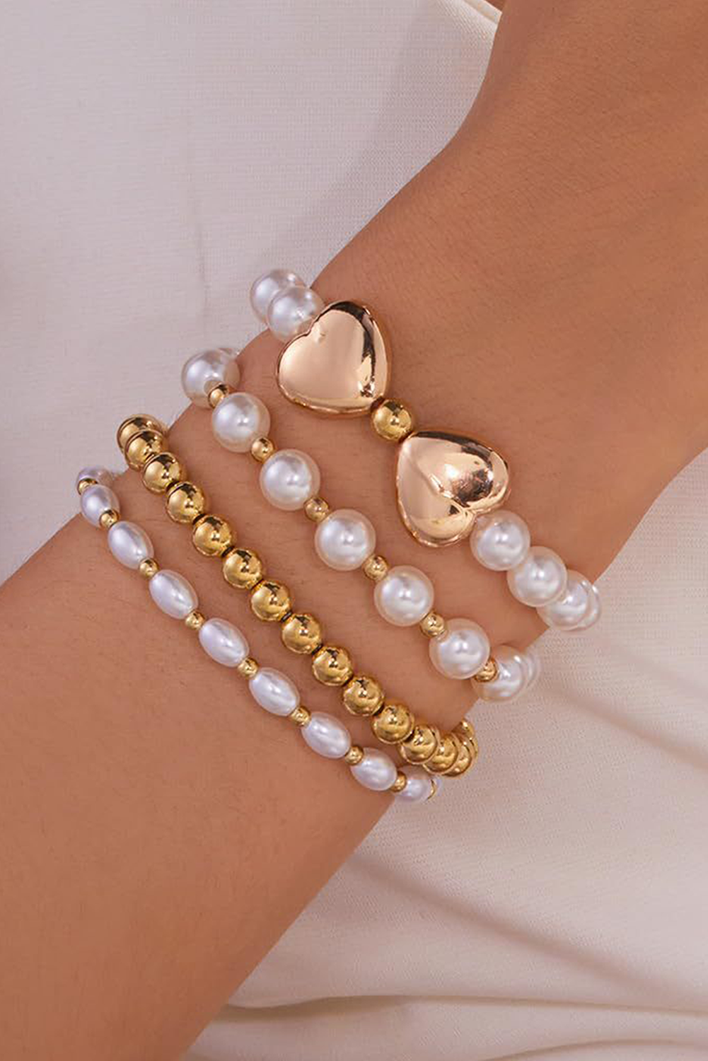 Perle d’or empilable coeur perles perles ensemble