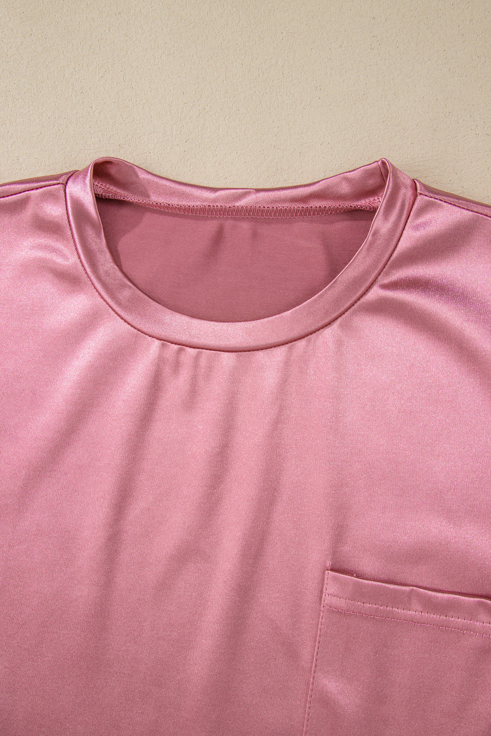 Pink Solid Chest Pocket Loose Fit T Shirt