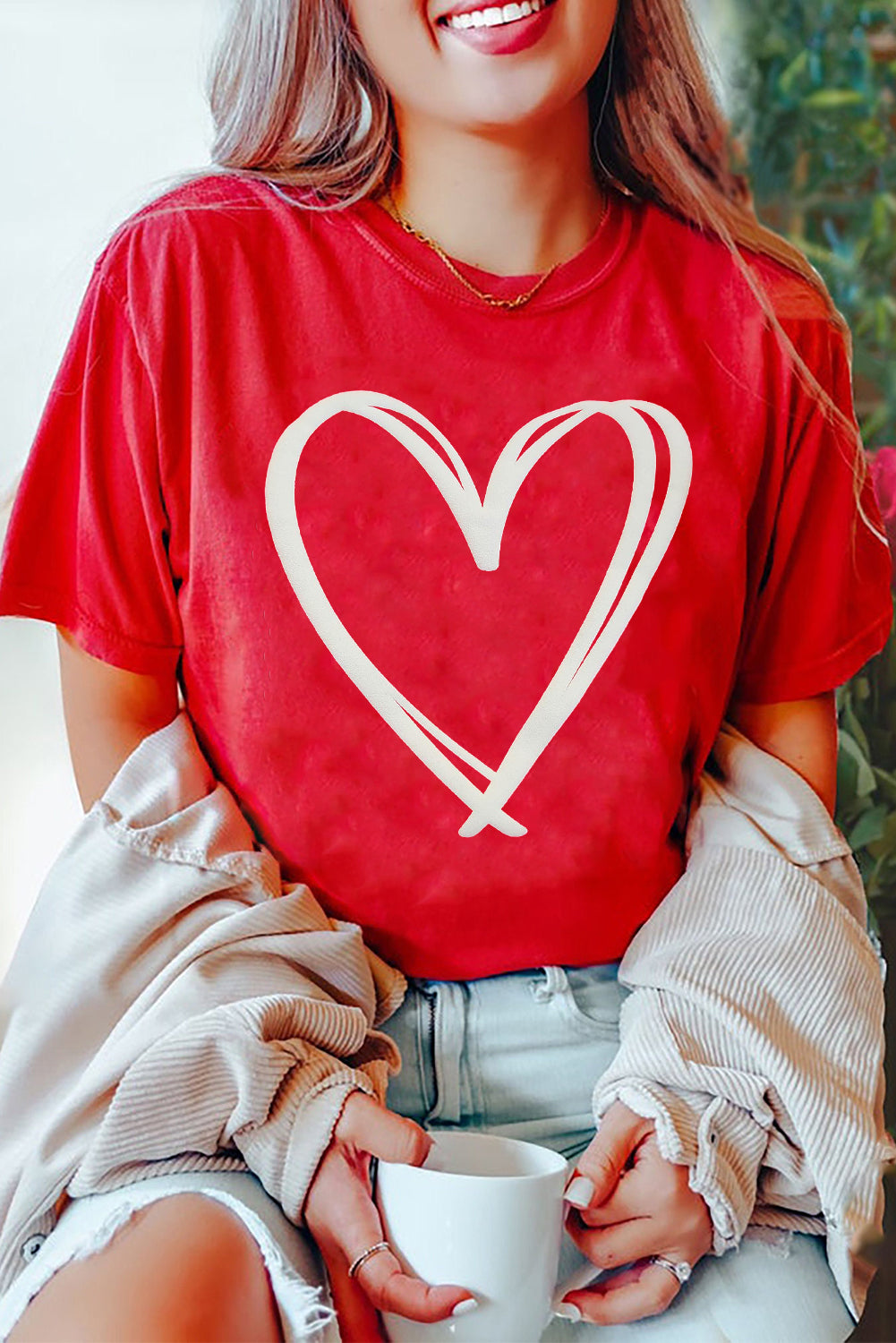 Red Double Heart Pattern Valentines Crewneck Tee