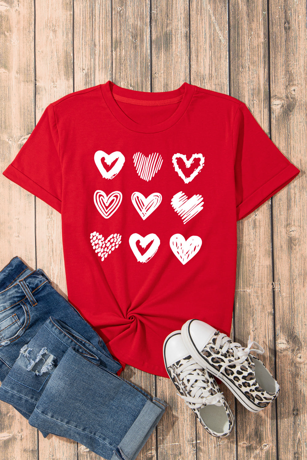 Red Diverse Heart Printed Crewneck Valentines Tee