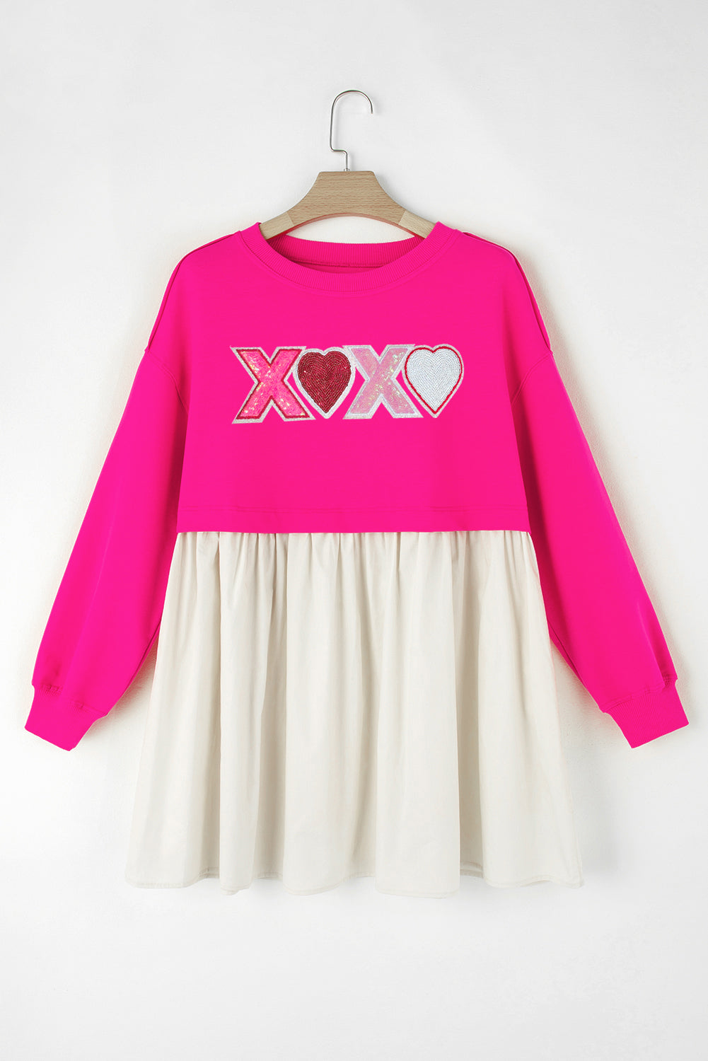 Rose Red XOXO Heart Patched Casual Sweatshirt Mini Dress