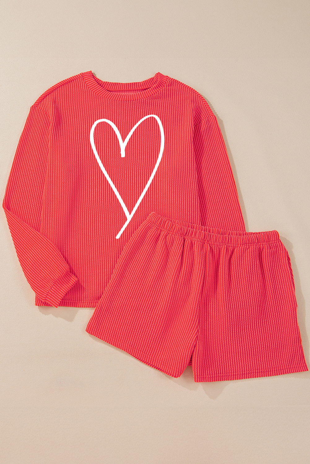 Gold Flame Heart Shape Graphic Corded Pullover And Shorts Set