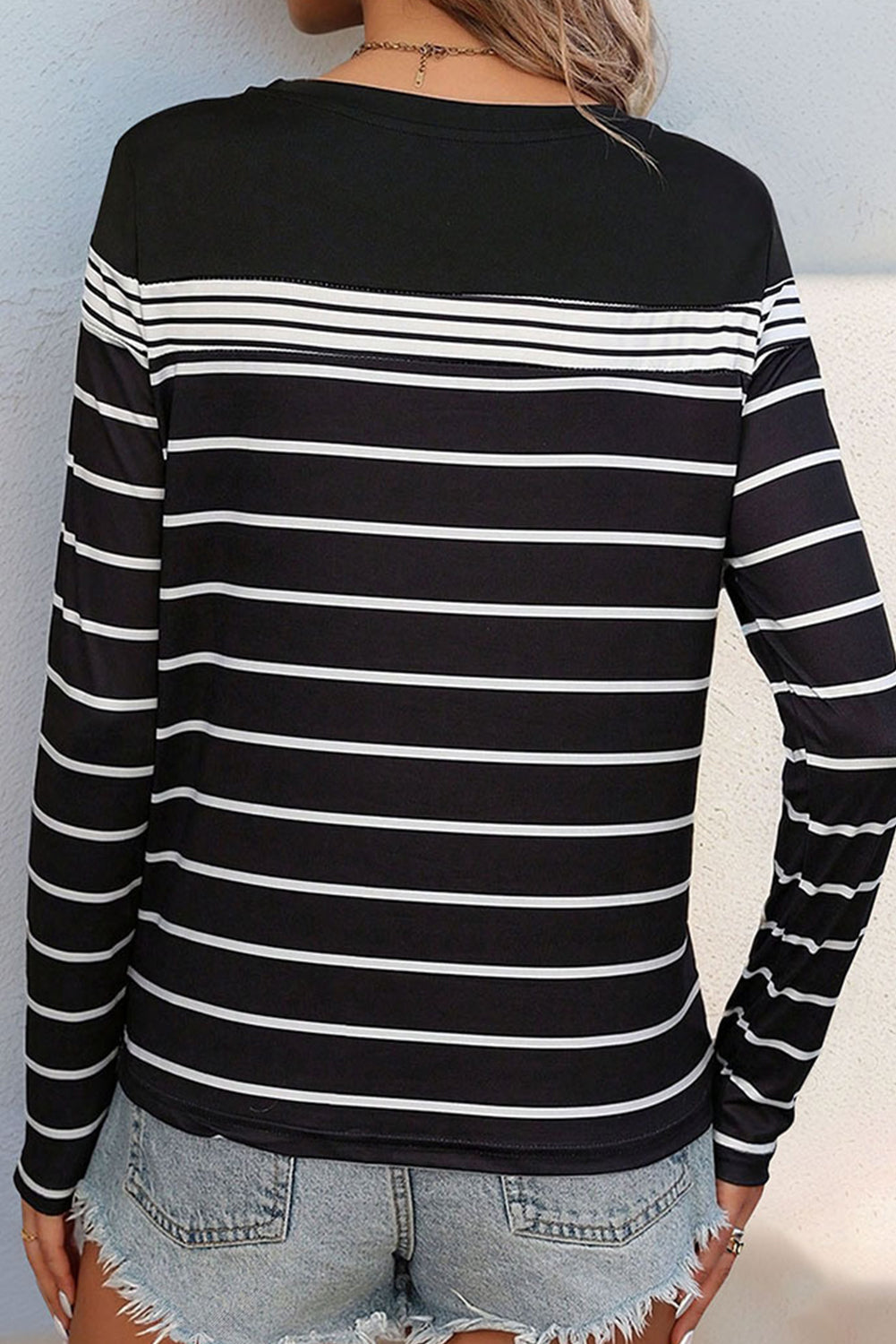 Black Casual Striped Long Sleeve Top