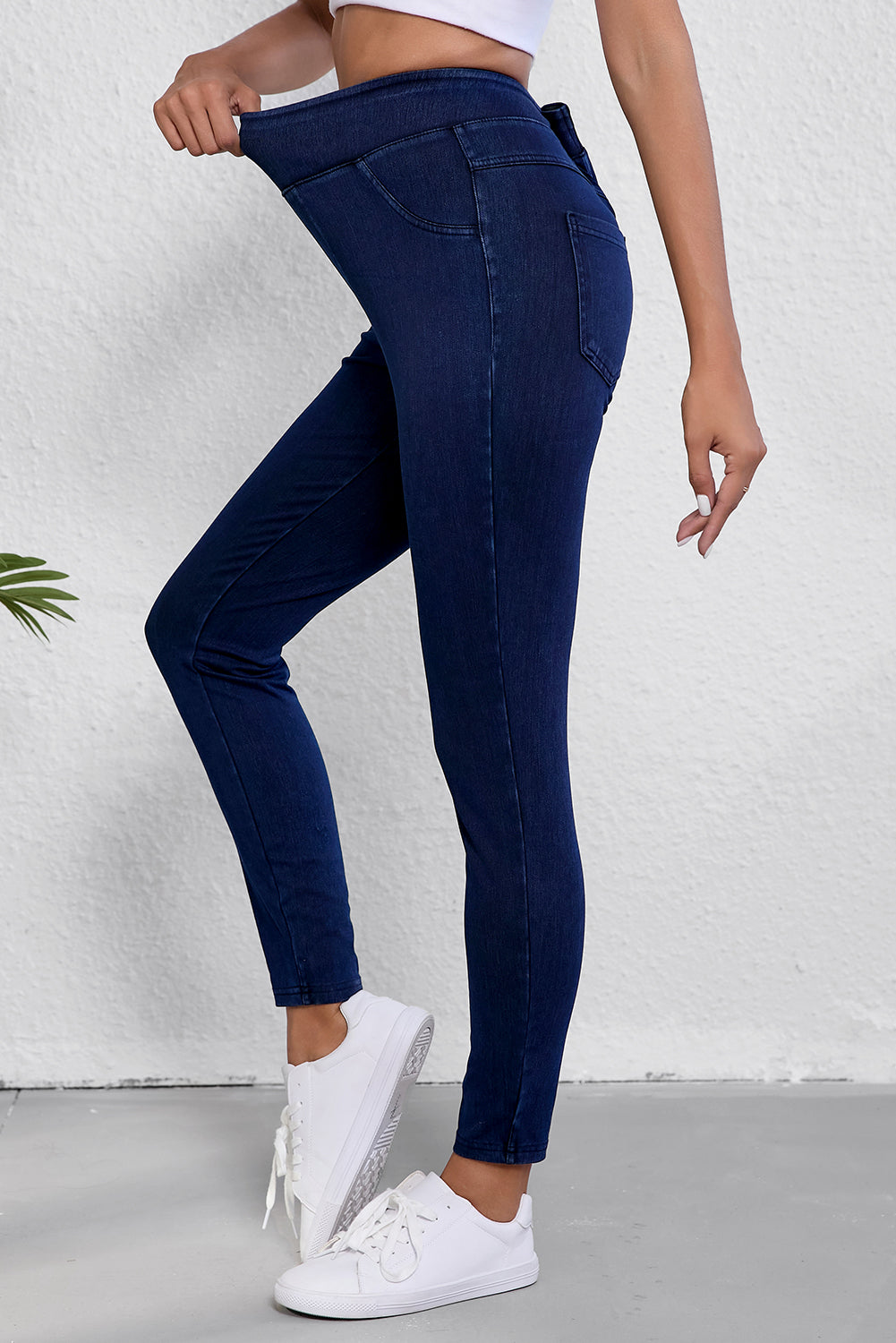 Ashleigh Casual Blue Back Pocket Leggings en denim extensible