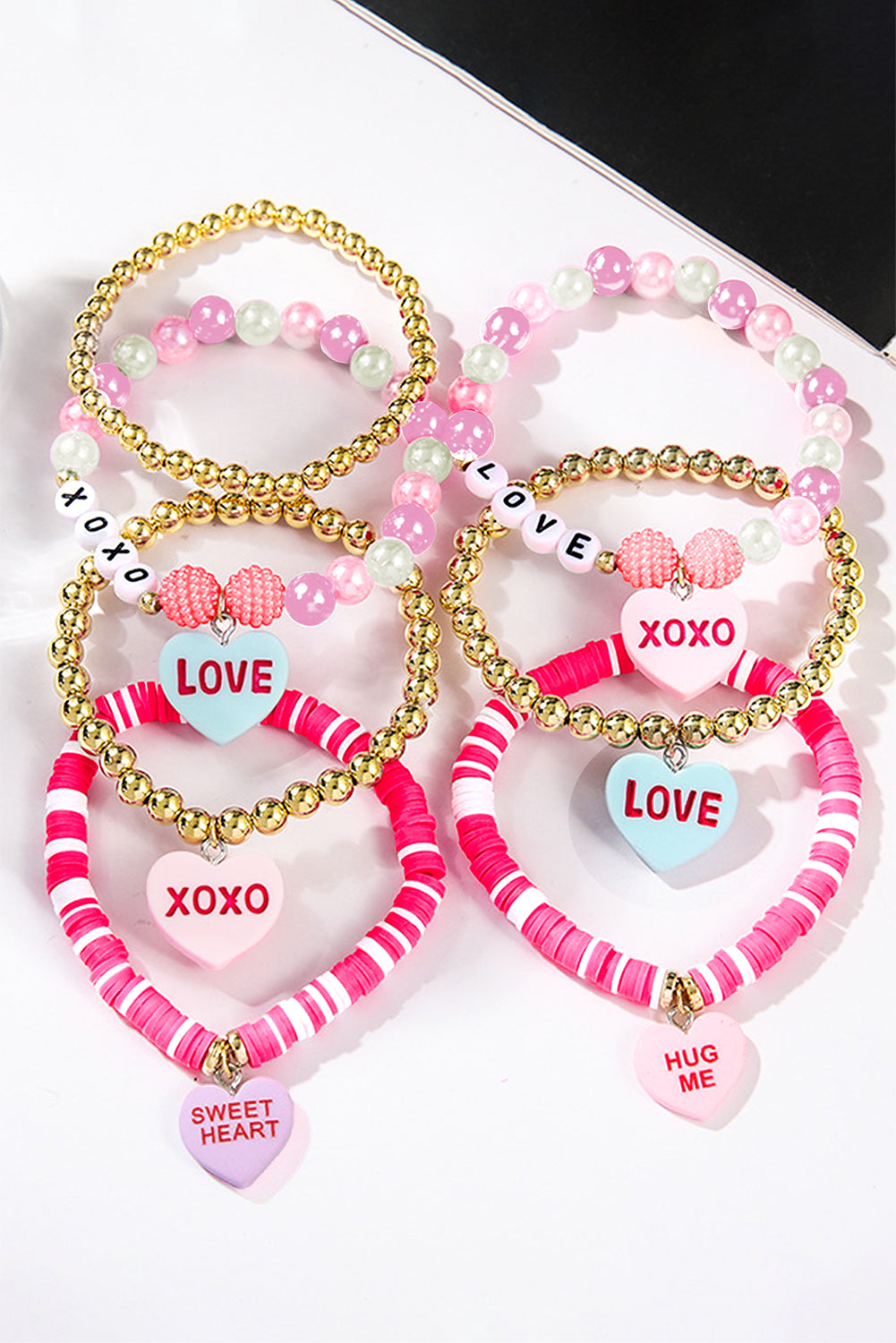 Bonbon Letter Print Heart Beaded Valentines Bracelet