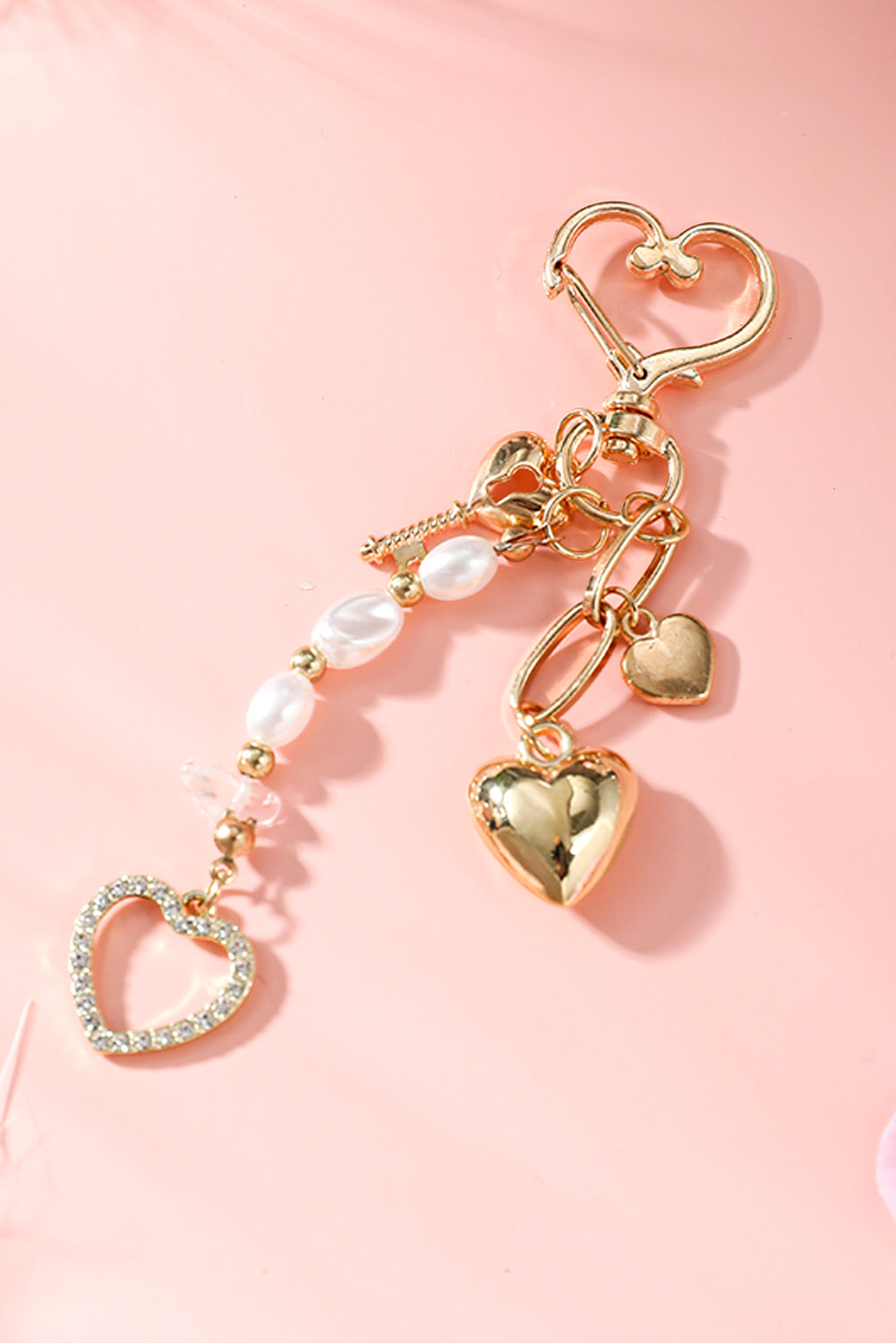 Gold Pearl Heart Aesthetic Charm Keychain