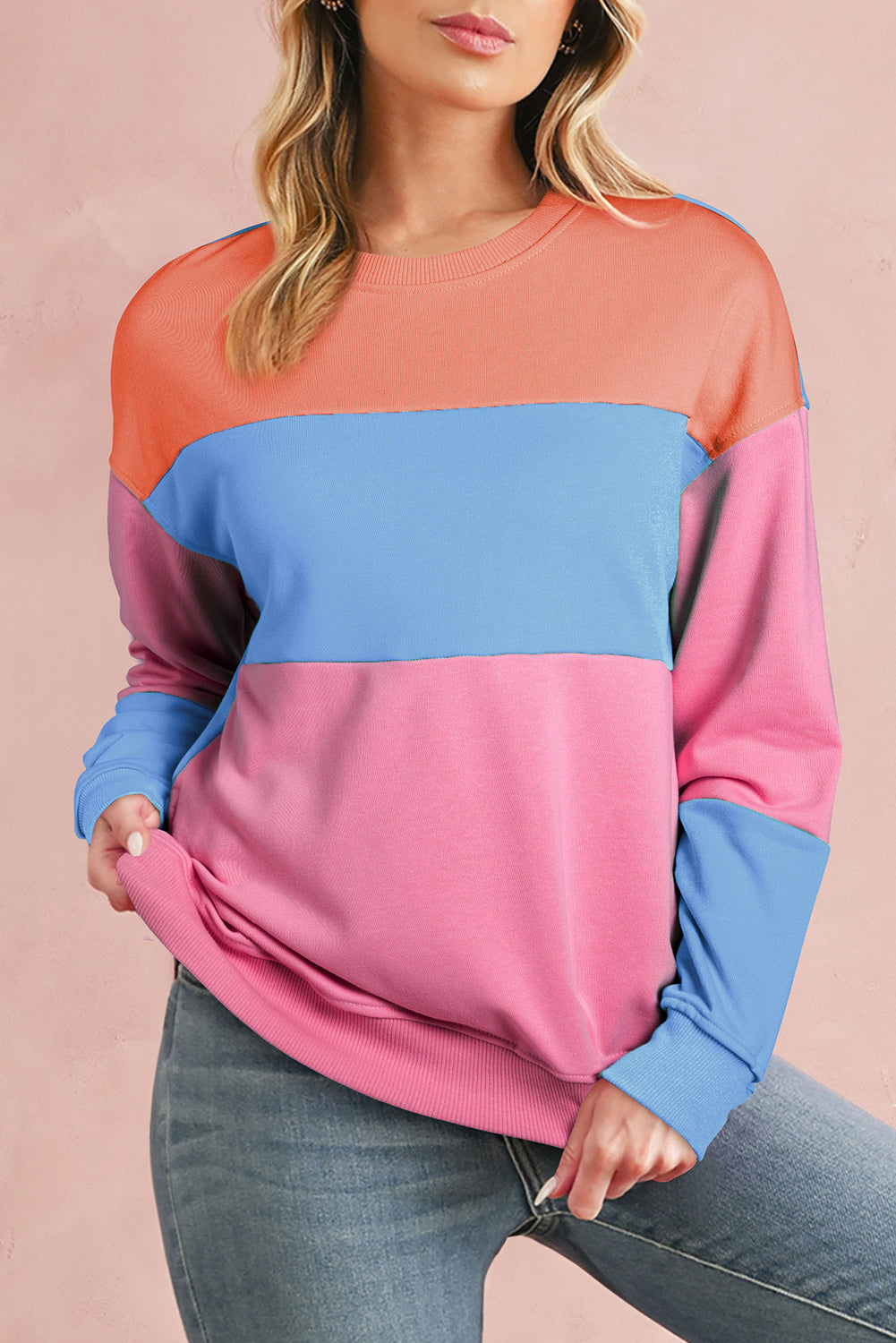 Meadow Mauve Colorblock Drop Shoulder Sweatshirt