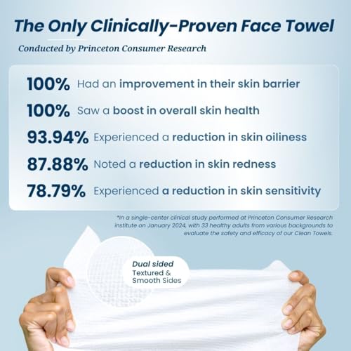 Clean Skin Club Clean Towels XL, 100% USDA Biobased Face Towel, Disposable Face Towelette, Makeup Remover Dry Wipes, Ultra Soft, 50 Ct, 1 Pack