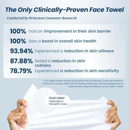 Clean Skin Club Clean Towels XL, 100% USDA Biobased Face Towel, Disposable Face Towelette, Makeup Remover Dry Wipes, Ultra Soft, 50 Ct, 1 Pack