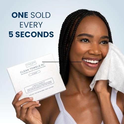 Clean Skin Club Clean Towels XL, 100% USDA Biobased Face Towel, Disposable Face Towelette, Makeup Remover Dry Wipes, Ultra Soft, 50 Ct, 1 Pack