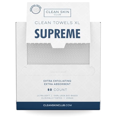 Clean Skin Club Clean Towels XL, 100% USDA Biobased Face Towel, Disposable Face Towelette, Makeup Remover Dry Wipes, Ultra Soft, 50 Ct, 1 Pack