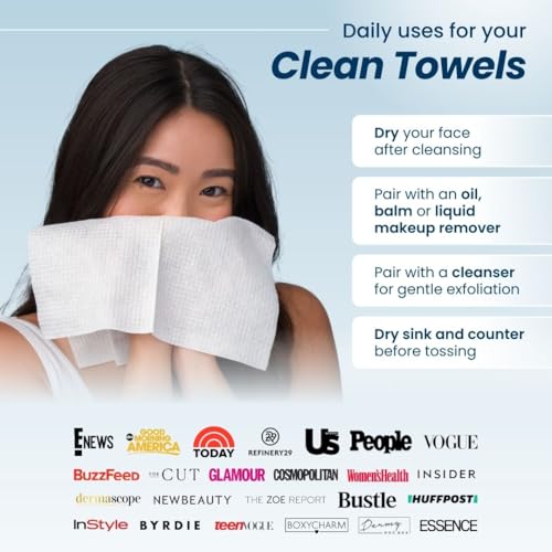 Clean Skin Club Clean Towels XL, 100% USDA Biobased Face Towel, Disposable Face Towelette, Makeup Remover Dry Wipes, Ultra Soft, 50 Ct, 1 Pack