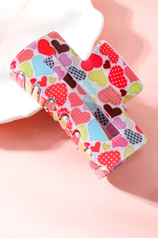 Racing Red Colorful Heart Print Hair Claw Clip