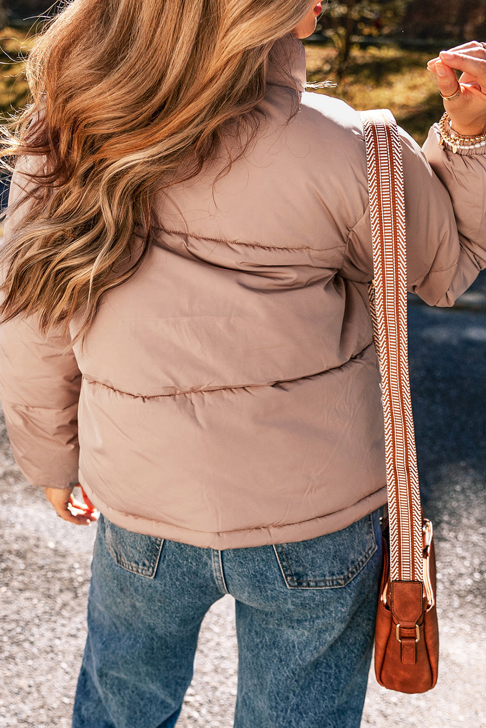 Veste matelassée matelassée à fermeture éclair rose abricot