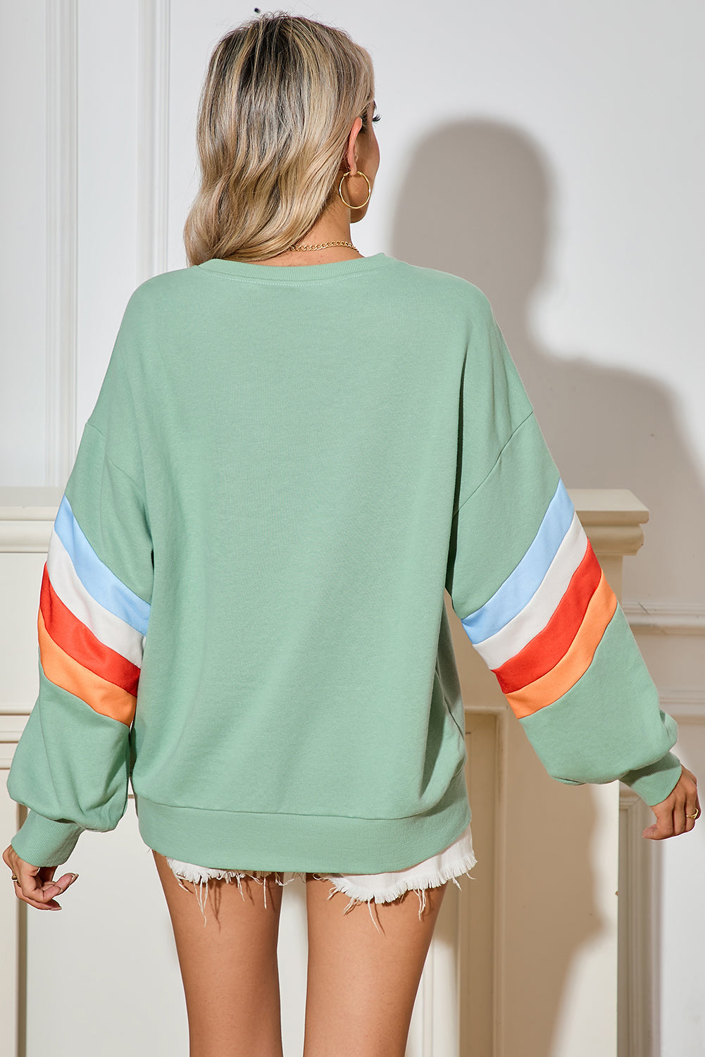 Moonlight Jade Patchwork Drop Sleeve Loose Sweatshirt