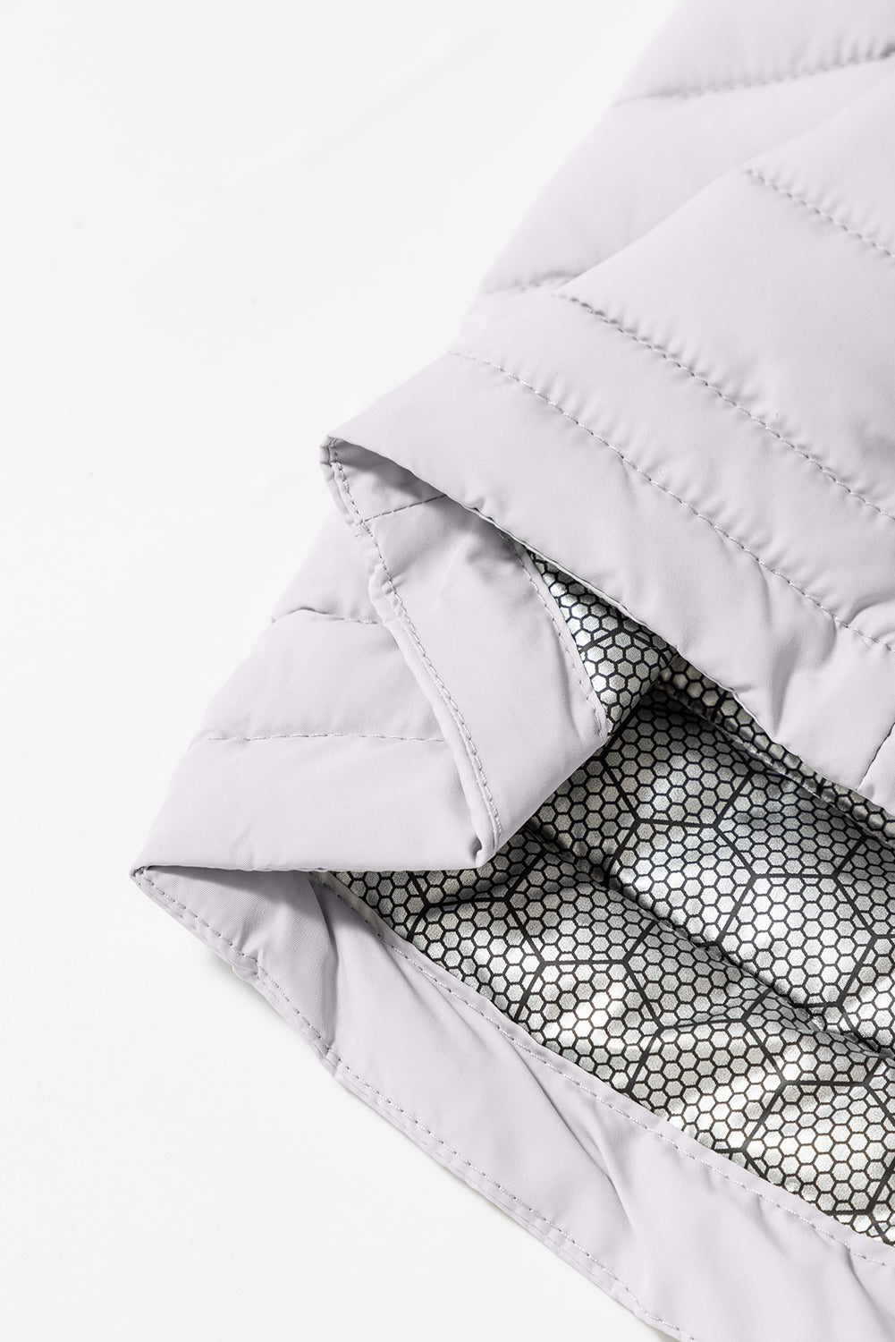 Silvery Solid Color Quilted Zip-up Puffer Jacket