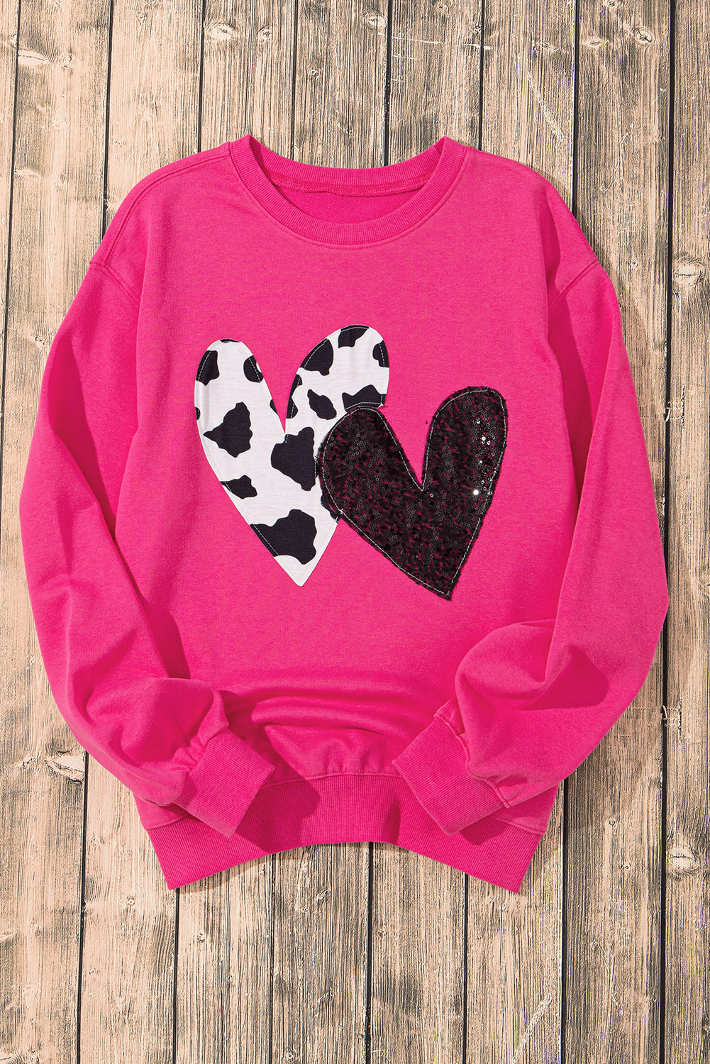 Strawberry Pink Sequins Heart Patch Graphic Sweatshirt