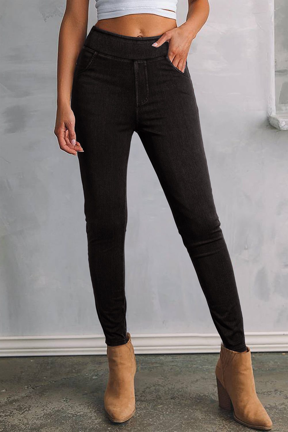 Ashleigh Casual Blue Back Pocket Leggings en denim extensible