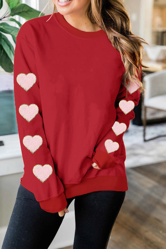 Red Heart Shaped Glitter Chenille Graphic Sweatshirt