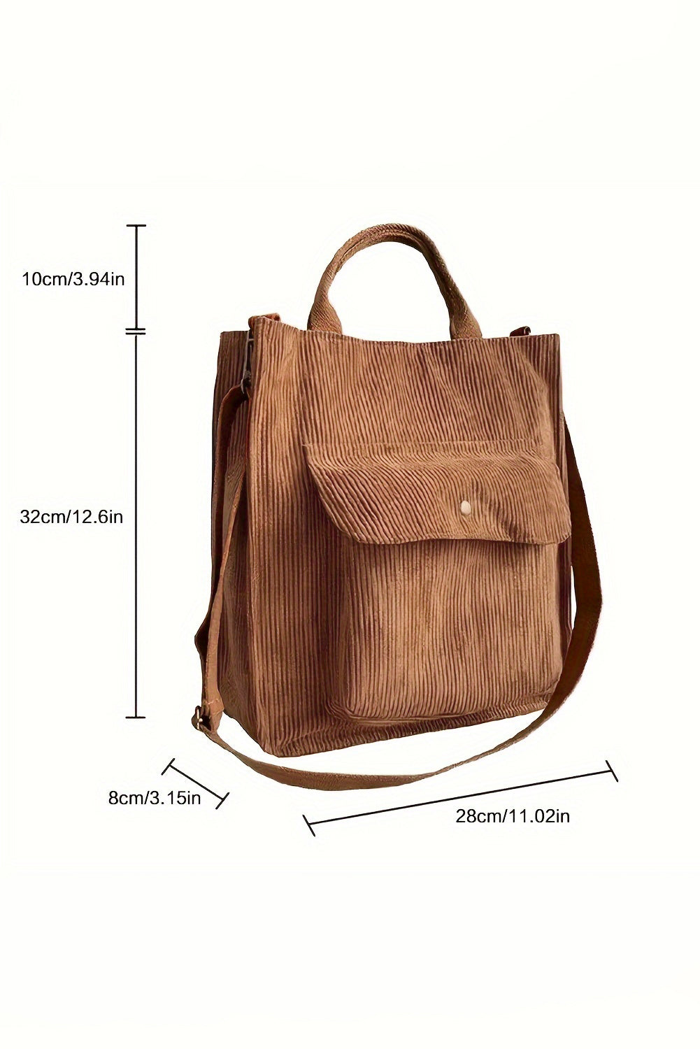 Chestnut Detachable Shoulder Strap Versatile Corduroy Tote Bag