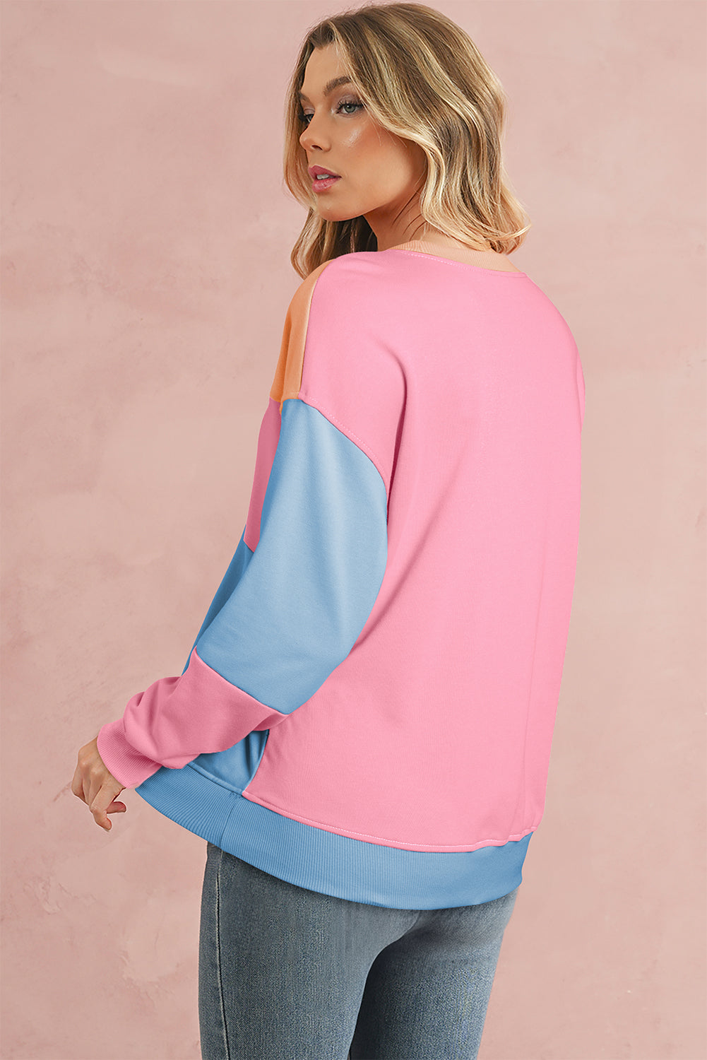 Meadow Mauve Colorblock Drop Shoulder Sweatshirt