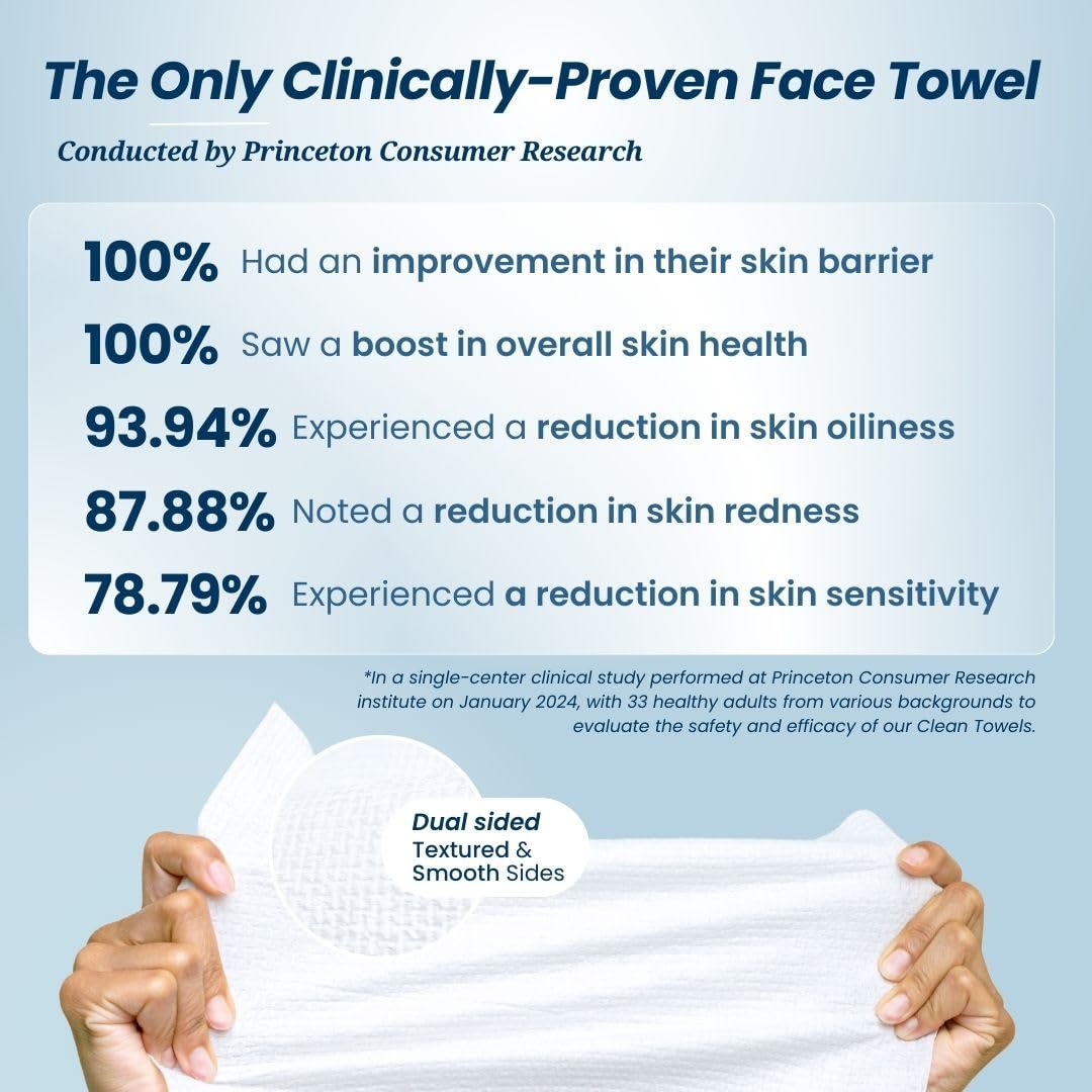 Clean Skin Club Clean Towels XL, 100% USDA Biobased Face Towel, Disposable Face Towelette, Makeup Remover Dry Wipes, Ultra Soft, 50 Ct, 1 Pack