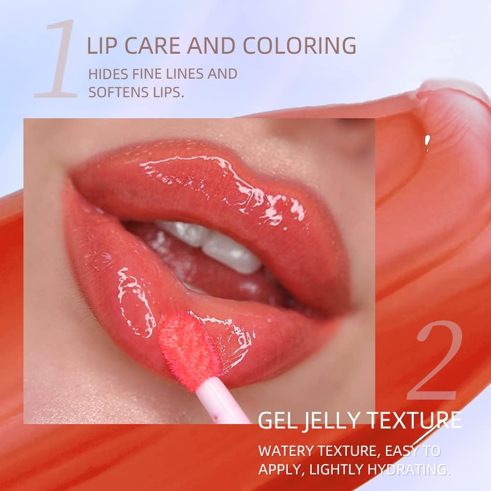 Lip Plumping Oil, Hydrating Clear Lip Gloss Tinted Lip Balm Lip Care Transparent Lip Balm, Lip Oil Non-sticky Glitter Shine Primer Lip Tint Long Lasting Nourishing (#06 Crystal)