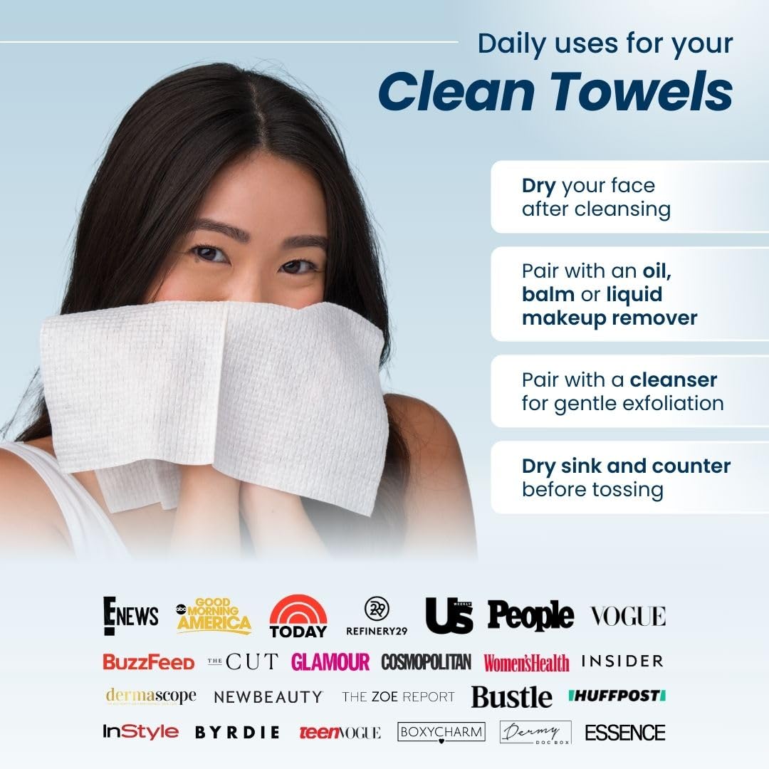 Clean Skin Club Clean Towels XL, 100% USDA Biobased Face Towel, Disposable Face Towelette, Makeup Remover Dry Wipes, Ultra Soft, 50 Ct, 1 Pack