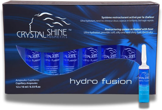 Crystal Shine Cosmetics - Hydro Fusion Hair Oil Treatment Ampules IUltra Hydration & Quick Dry Formula Heat-Activated for Soft, Silky, and Shiny Hair Powered by "Natural Mineral Complex" for Deep Moisture Strengthens with Protein-Infused Formula Easy Appl