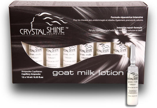 Crystal Shine - Ampoule with Goat's Milk for Hair Crystal Shine - Hair Gloss Oil Intensive Repair for Dry, Damaged and Frizzy Hair | Formula to Control Shine, Volume and Curl (10ml each, 12 Packs)