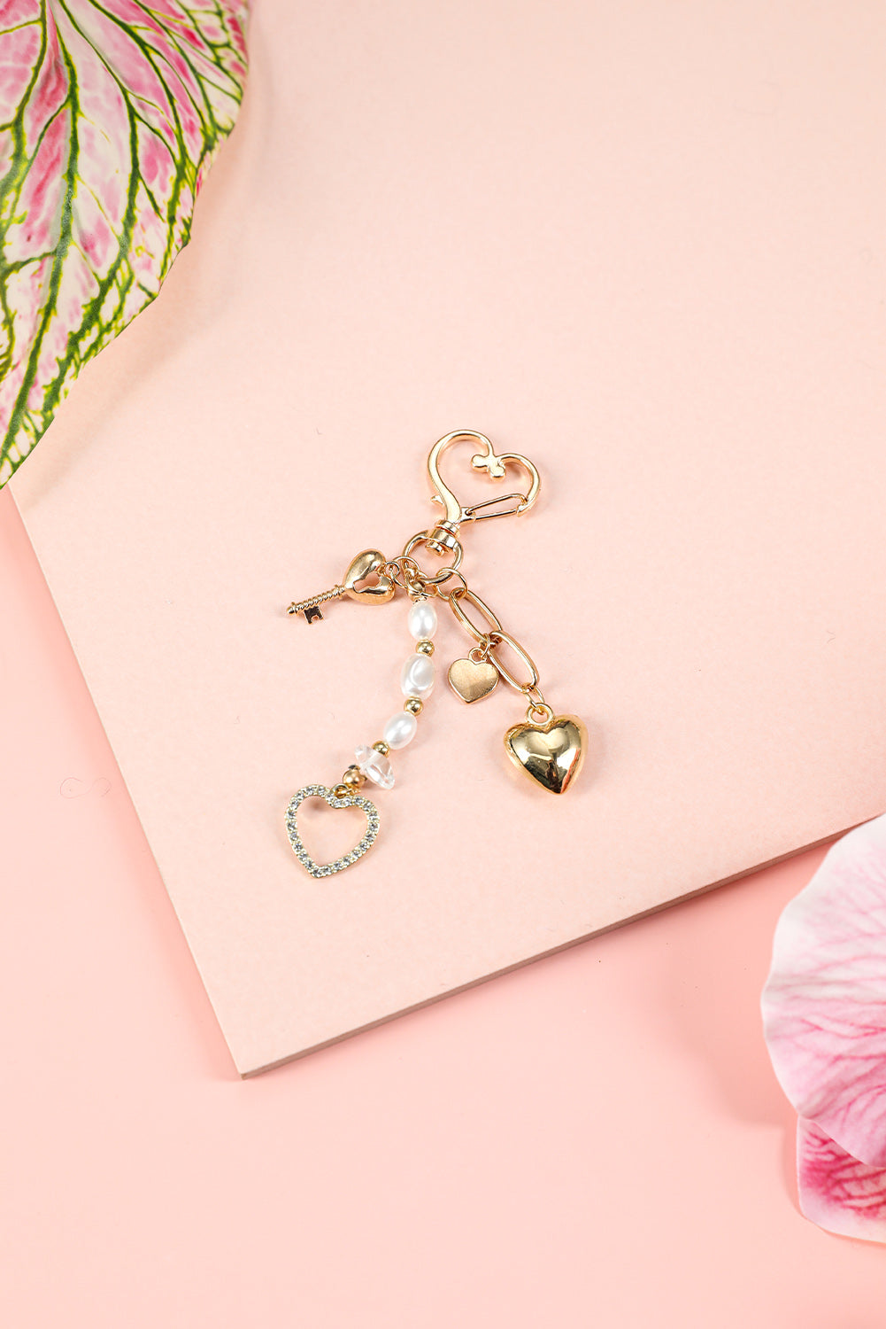 Gold Pearl Heart Aesthetic Charm Keychain