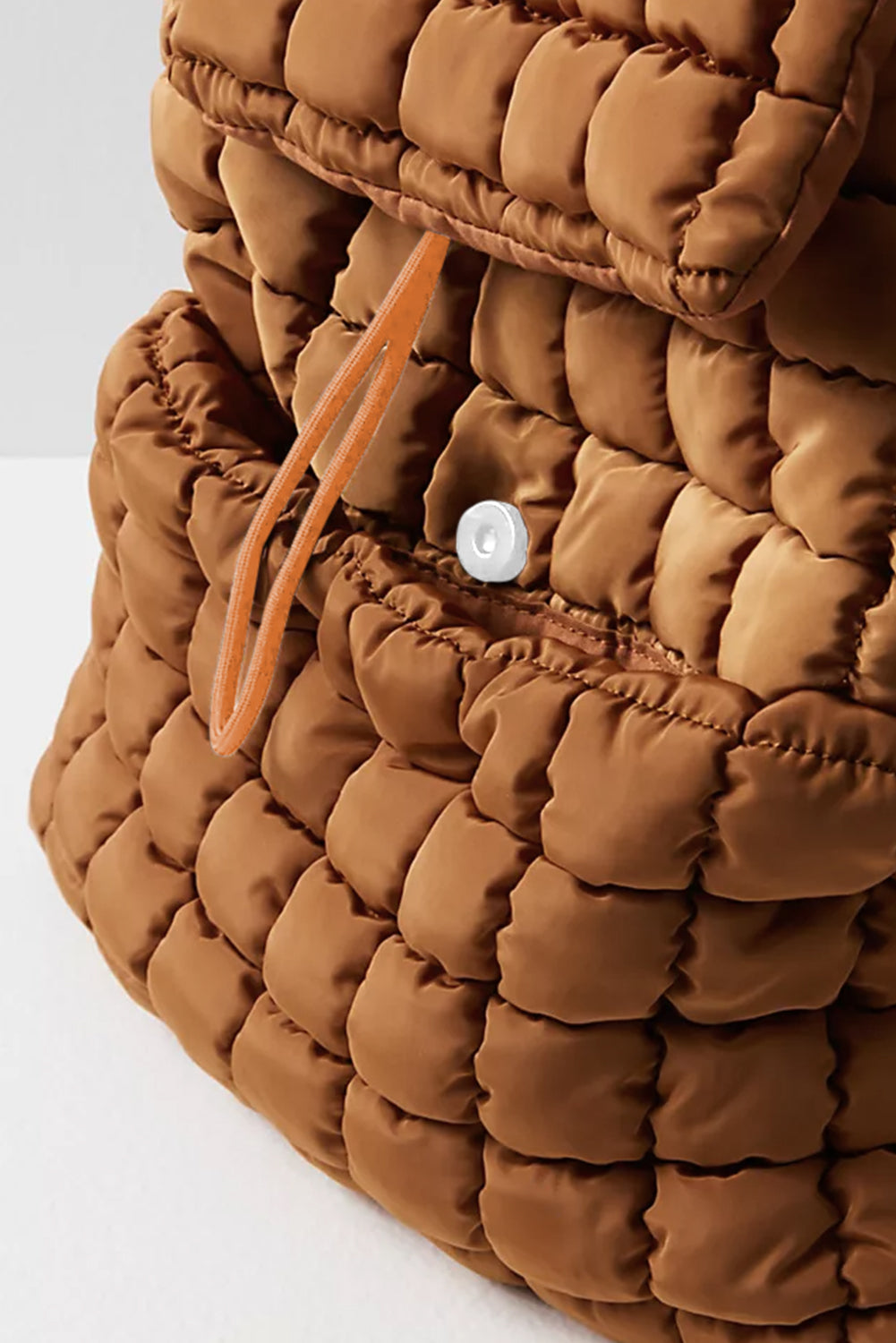 Coffee Solid Flapped Quilted Puffer Backpack