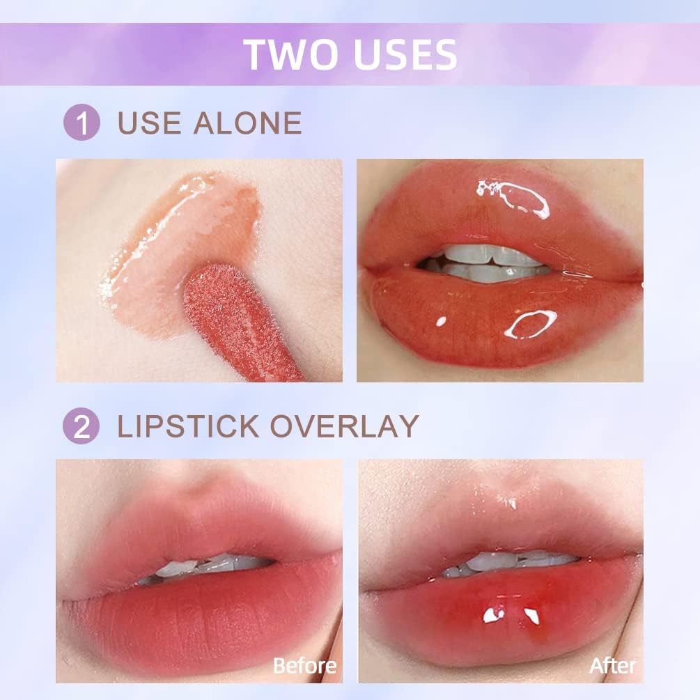 Lip Plumping Oil, Hydrating Clear Lip Gloss Tinted Lip Balm Lip Care Transparent Lip Balm, Lip Oil Non-sticky Glitter Shine Primer Lip Tint Long Lasting Nourishing (#06 Crystal)