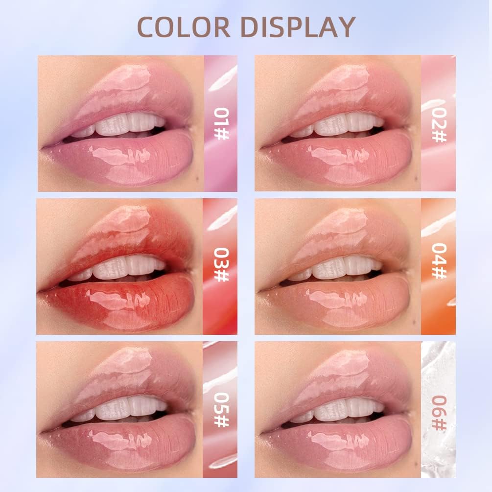 Lip Plumping Oil, Hydrating Clear Lip Gloss Tinted Lip Balm Lip Care Transparent Lip Balm, Lip Oil Non-sticky Glitter Shine Primer Lip Tint Long Lasting Nourishing (#06 Crystal)