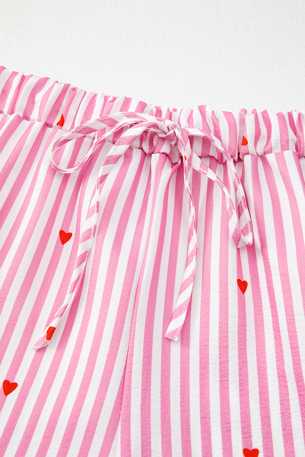 Pink Striped Heart Print Shirt and Shorts Pajama Set