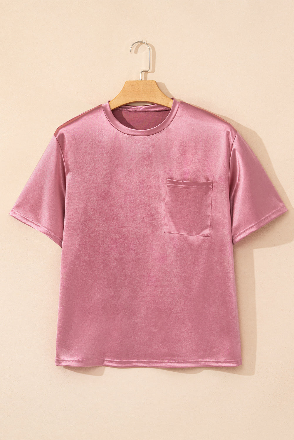 Pink Solid Chest Pocket Loose Fit T Shirt