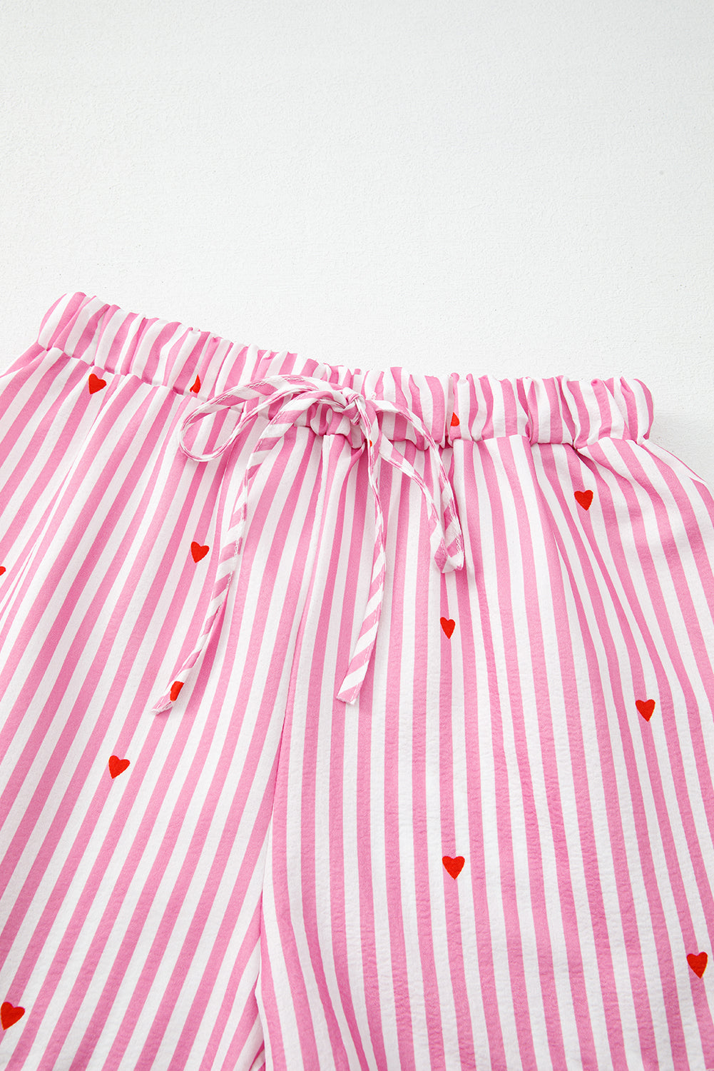 Pink Striped Heart Print Shirt and Shorts Pajama Set