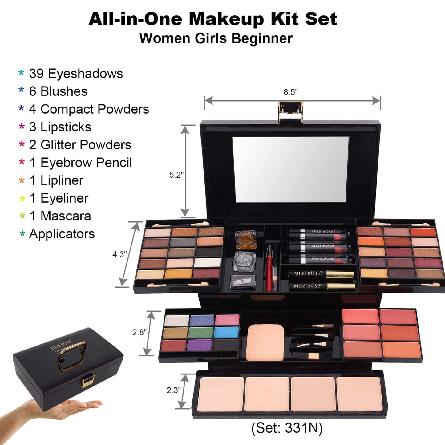 58 colors Professional Makeup Kit for Women Full Kit, All In One Makeup Set for Women Girls Beginner, Makeup Gift Set with Eye Shadow Blush, Lipstick, Compact Powder, Mascara, Eyeliner, Lip Liner, Eyebrow Pencil, Glitter Powder(331N)