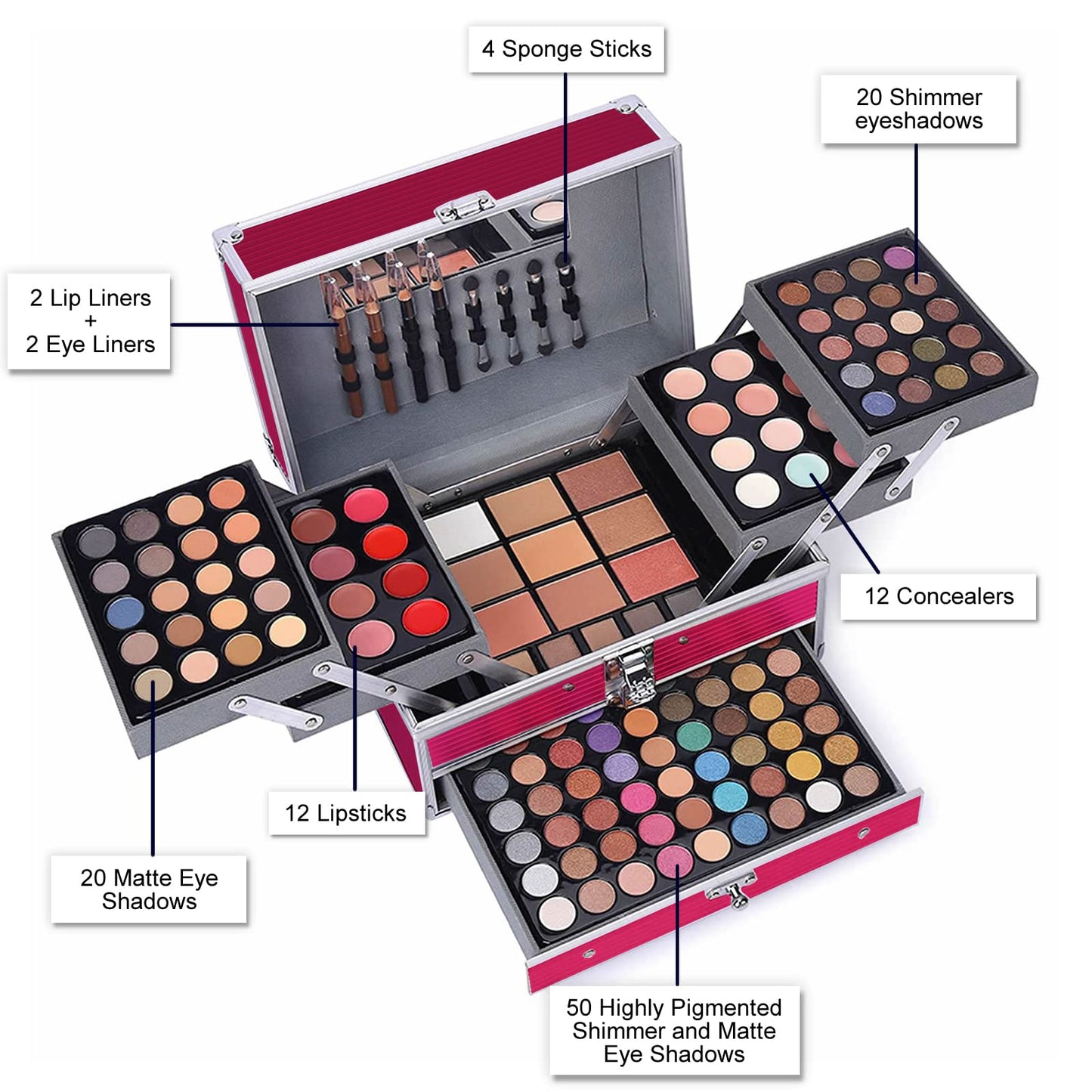 MISS ROSE M 148 Colors Makeup Pallet,Professional Makeup Kit for Women Full Kit,All in One Makeup Sets for Women&Beginner,include Eyeshadow,Lipstick,Eyeliner,Concealer,makeup brush(045 Set-Black)