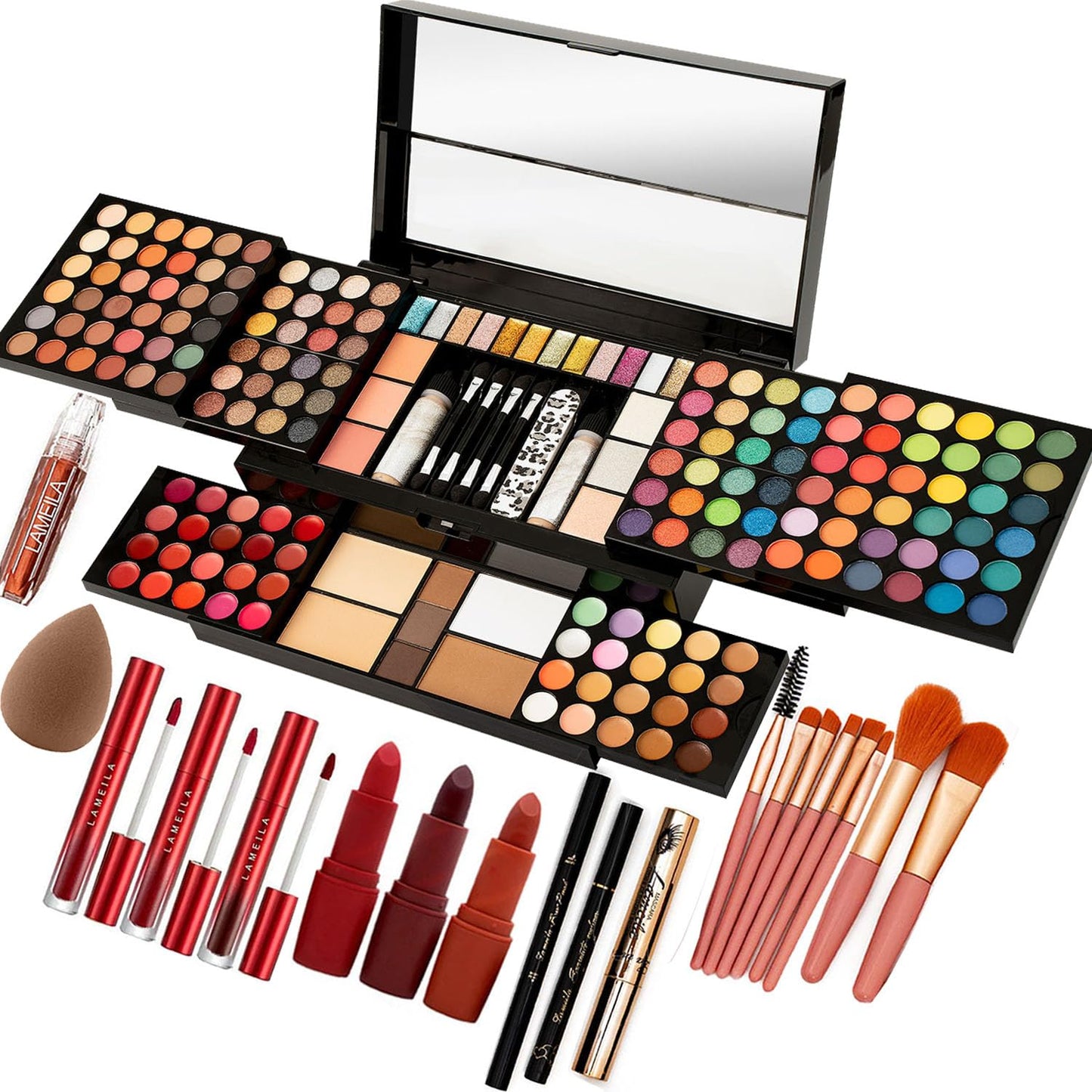 MISS ROSE M 148 Colors Makeup Pallet,Professional Makeup Kit for Women Full Kit,All in One Makeup Sets for Women&Beginner,include Eyeshadow,Lipstick,Eyeliner,Concealer,makeup brush(045 Set-Black)