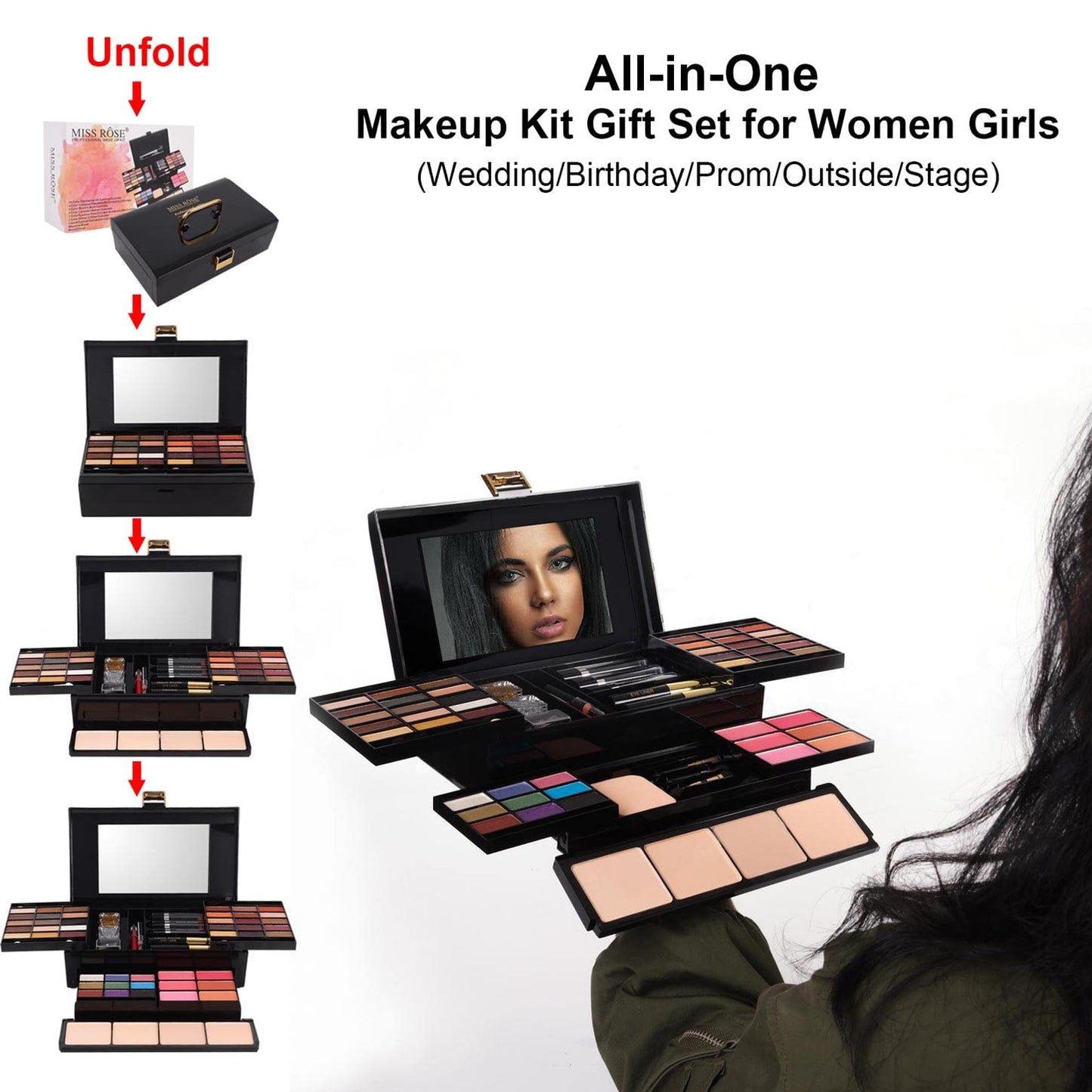 58 colors Professional Makeup Kit for Women Full Kit, All In One Makeup Set for Women Girls Beginner, Makeup Gift Set with Eye Shadow Blush, Lipstick, Compact Powder, Mascara, Eyeliner, Lip Liner, Eyebrow Pencil, Glitter Powder(331N)