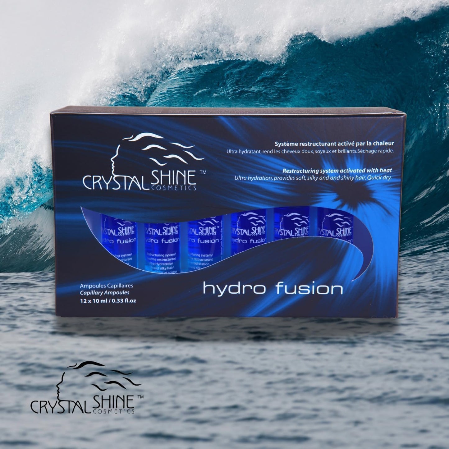 Crystal Shine Cosmetics - Hydro Fusion Hair Oil Treatment Ampules IUltra Hydration & Quick Dry Formula Heat-Activated for Soft, Silky, and Shiny Hair Powered by "Natural Mineral Complex" for Deep Moisture Strengthens with Protein-Infused Formula Easy Appl