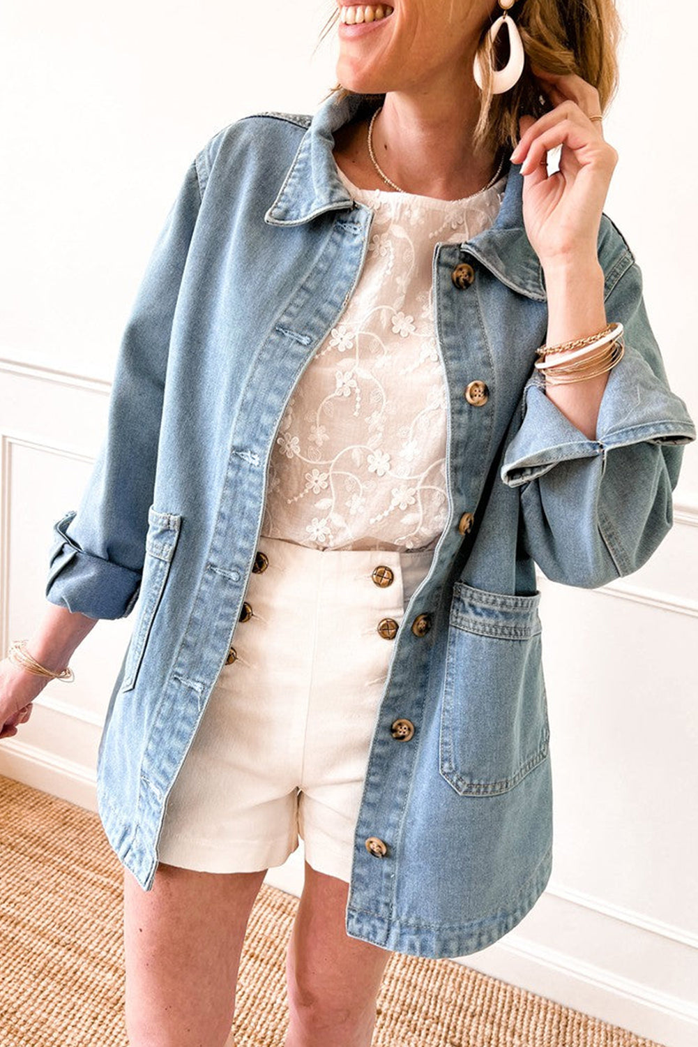 Dusk Blue Side Pocket Buttons Denim Jacket